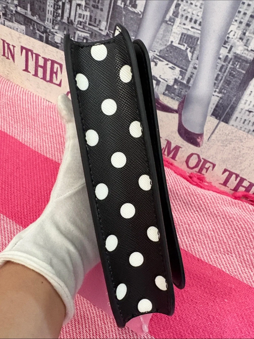 kate spade Black and White Polka Dot Crossbody with Gold Chain